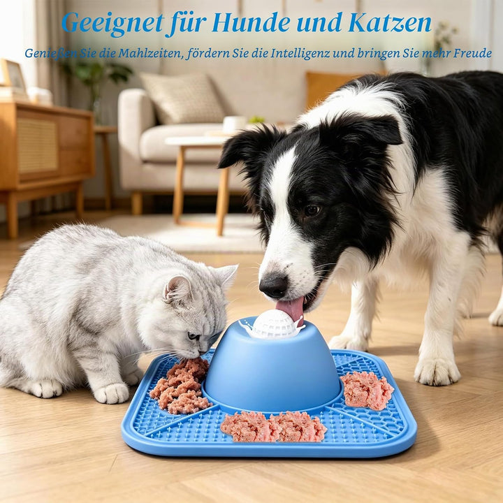 2-in-1 Schleckball Hundenapf & Schleckmatte Hund für Flüssige Dickflüssige Snacks,rutschfest Silikon