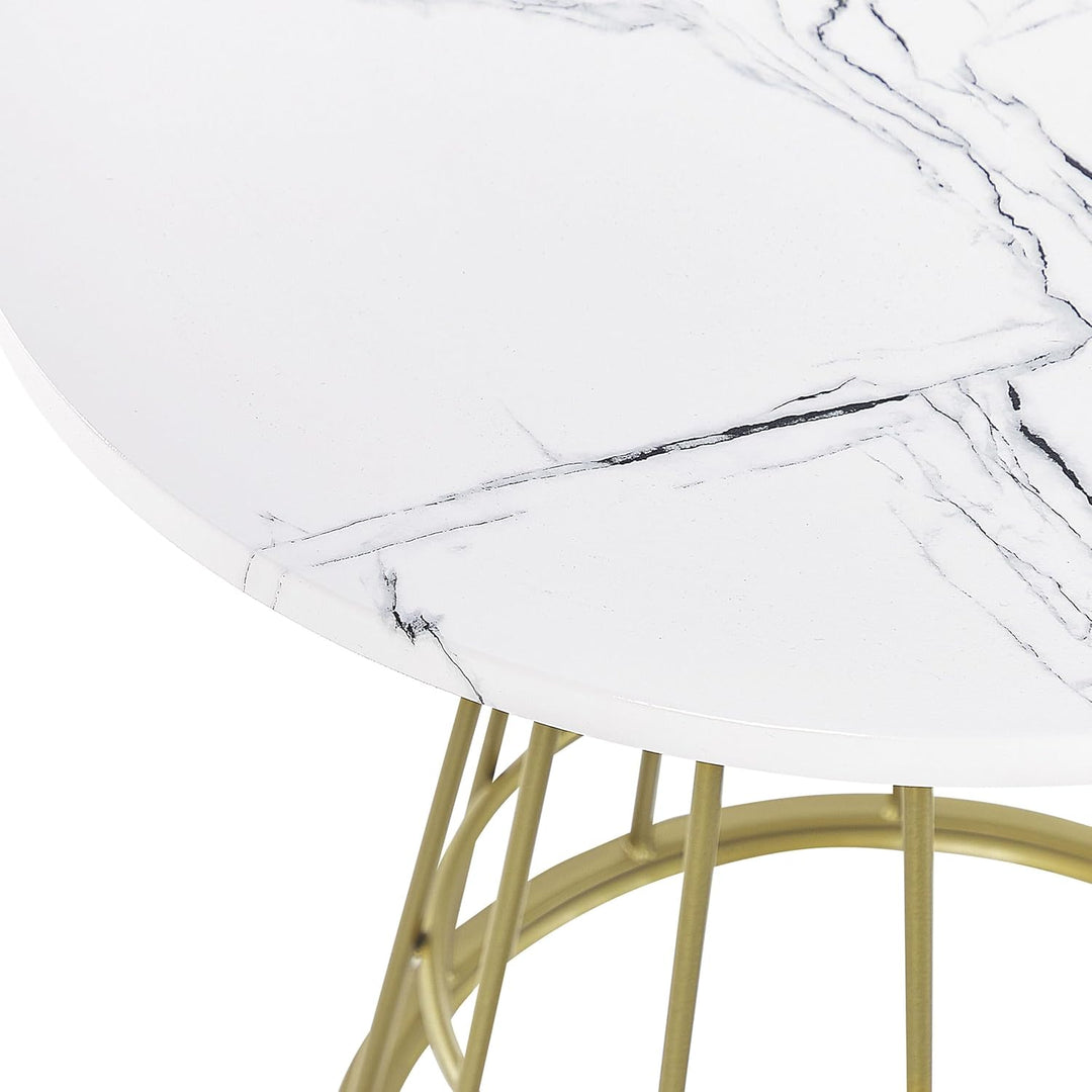 Couchtisch Marmor Optik weiss mit Metallgestell gold rund 50 cm Glamour Concan