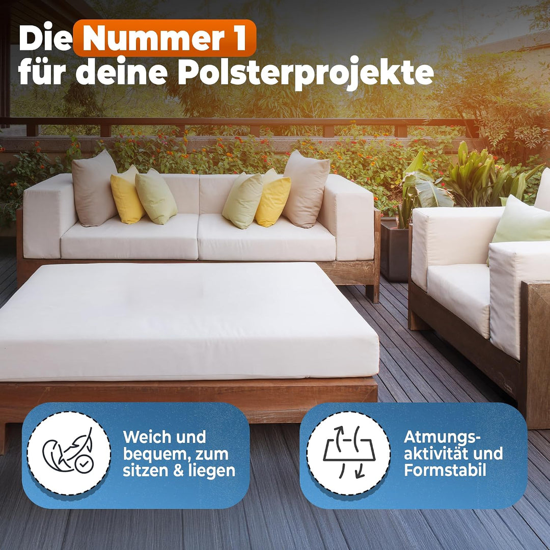 saarschaum Polster Schaumstoff für Sitzkissen • Komfortschaum • Zuschnitt 40 x 40 x 6 cm • RG 35/55,