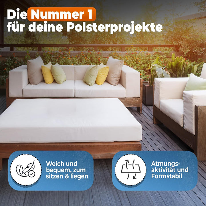 saarschaum Polster Schaumstoff für Sitzkissen • Komfortschaum • Zuschnitt 40 x 40 x 6 cm • RG 35/55,