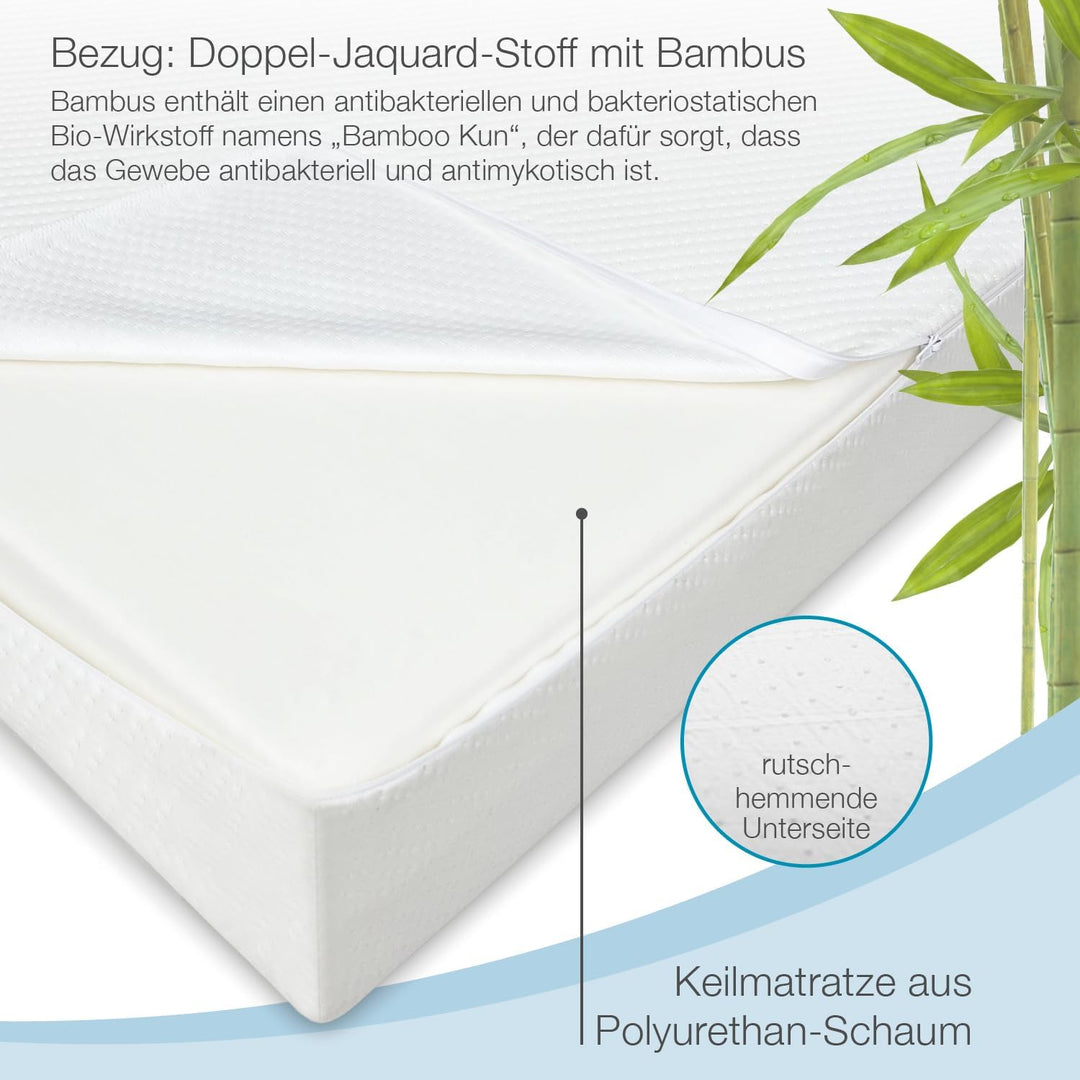 ELONEO Bettkeil Topper 80 x 190 cm aus Komfortschaum, Matratzen-Keilkissen zur Bettneigung, Keilmatr