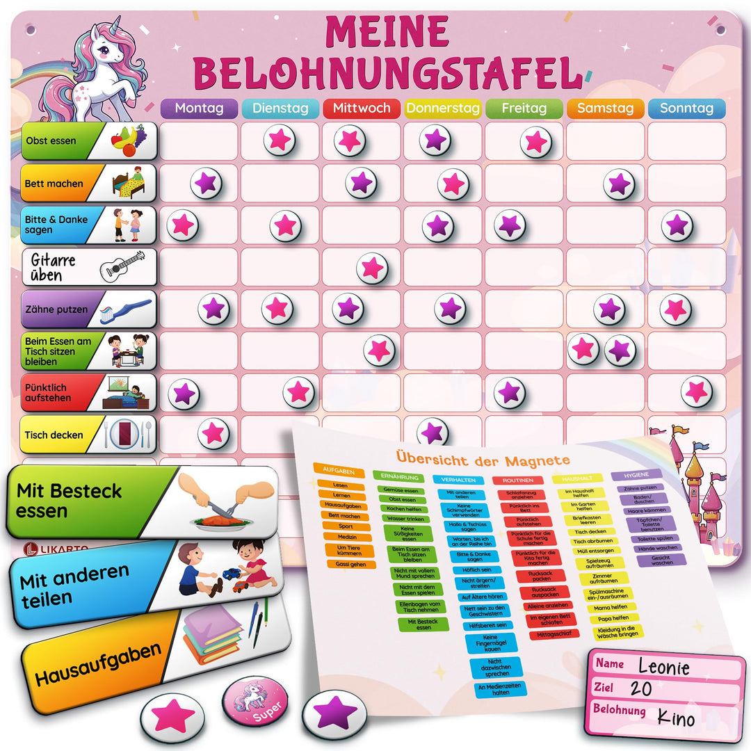 LIKARTO Belohnungstafel Kinder – [DAS ORIGINAL] – Montessori Aufgabenplaner & Magnettafel – individu