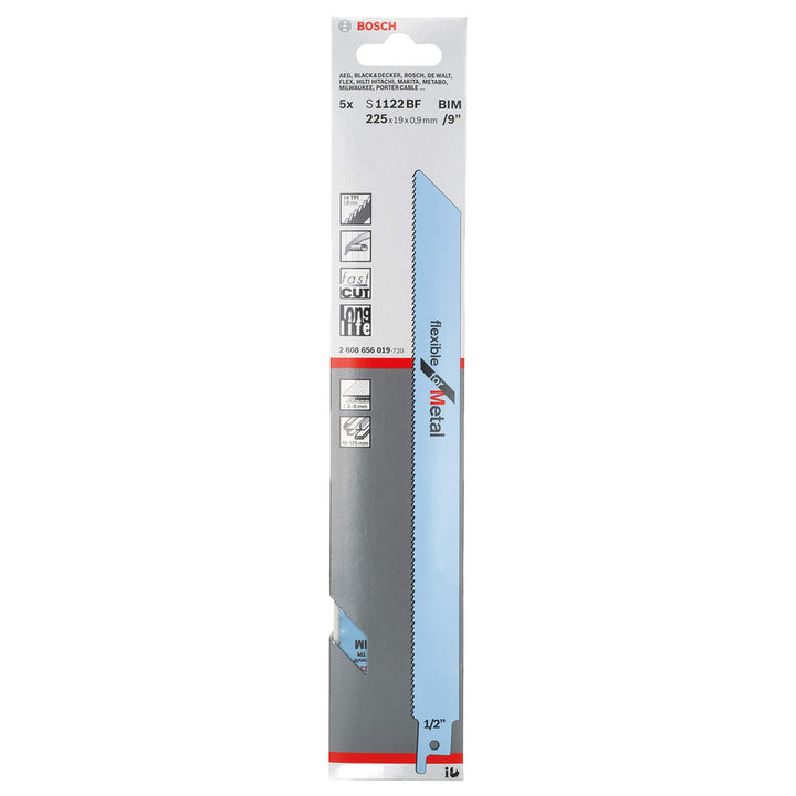Bosch Reciprosägeblätter Metall lang S 1122 BF 5 Stück 225 mm Metall Medium (3-8mm) Rohre und Profil