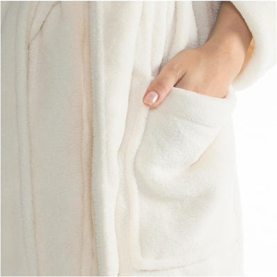 CelinaTex XS-XXXL Bademantel Kapuze zweifarbig kurz aufgesetzte Taschen Damen Mikrofaser Kuschelflee