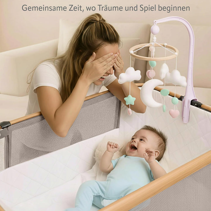 SnooBee Babybett Beistellbett Baby &amp; Co-Sleeper – Höhenverstellbares Babybett mit Matratze, Rollen m