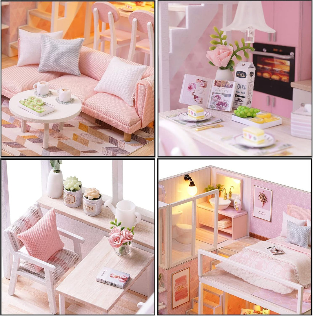 CUTEROOM DIY Miniatur Schaalmodel Kits mit Möbeln,DIY hölzernes -Kit mit Musik-Bewegung und LED Lich