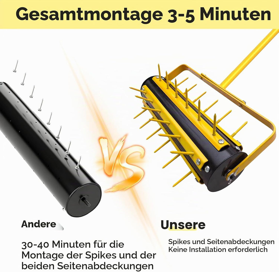 LIROPAU Rasenlüfter Walze, Rasenbelüfter Manuell, Handvertikutierer Rollend mit 36 Nägeln 5.8cm & T-