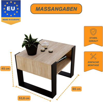 CraftPAK Wohnzimmer Tisch für Couch aus hochwertigem Holz, Stabiler & moderner Couchtisch mit zusätz