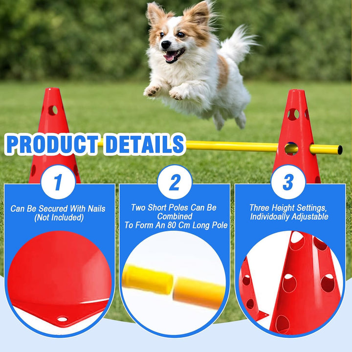 Agility Set Hunde – 10 Kegel + 5 Stangen, 23 cm Höhe, Cavaletti Hund für Koordinationstraining, Hund
