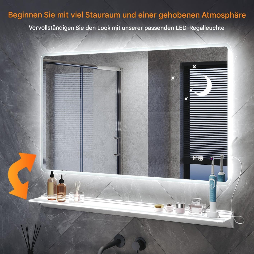 Badezimmer Spiegel mit Beleuchtung, 100x60cm, Wandspiegel, Kosmetikspiegel mit modernes Muster, 3 Fa