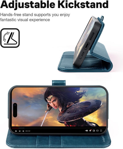 OCASE iPhone 15 Pro Hülle(2in1) Leder Stossfestes Case [Abnehmbare magnetische Hülle] [Kabelloses La