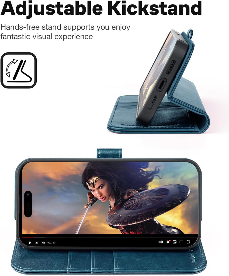 OCASE iPhone 15 Pro Hülle(2in1) Leder Stossfestes Case [Abnehmbare magnetische Hülle] [Kabelloses La