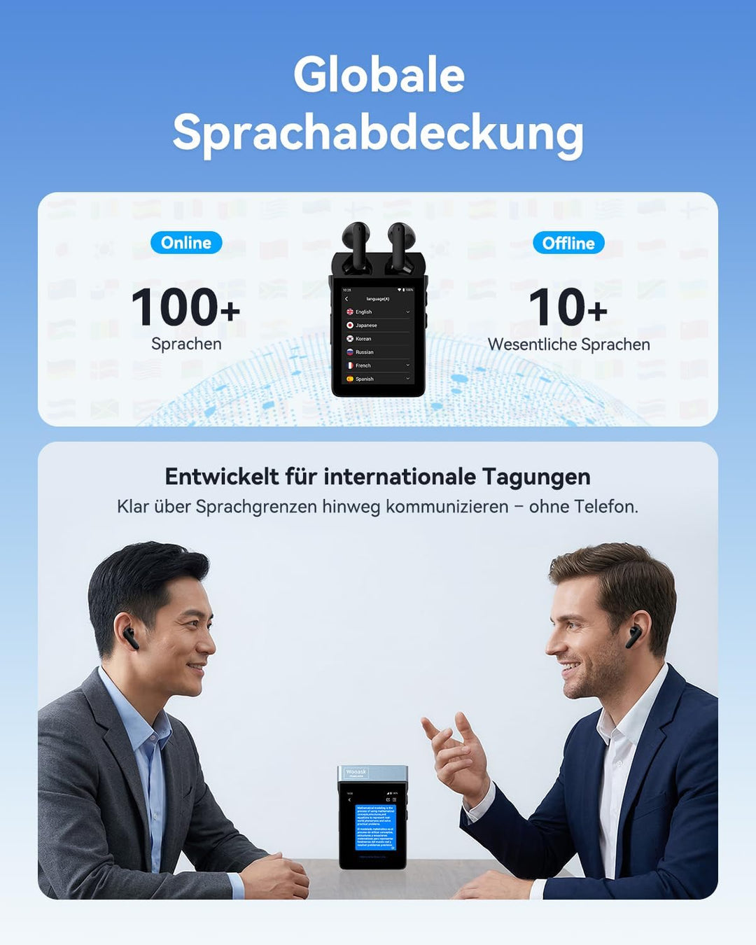Wooask A9S Übersetzer KopfhöRer In Echtzeit Mit Chatgpt, Keine App Erforderlich, Sprachübersetzer Of