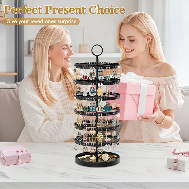 6-Tier-drehender Ohrring-Halter-Organizer-Ständer-justierbarer Kunststoff-Display-Baum mit Metalltab