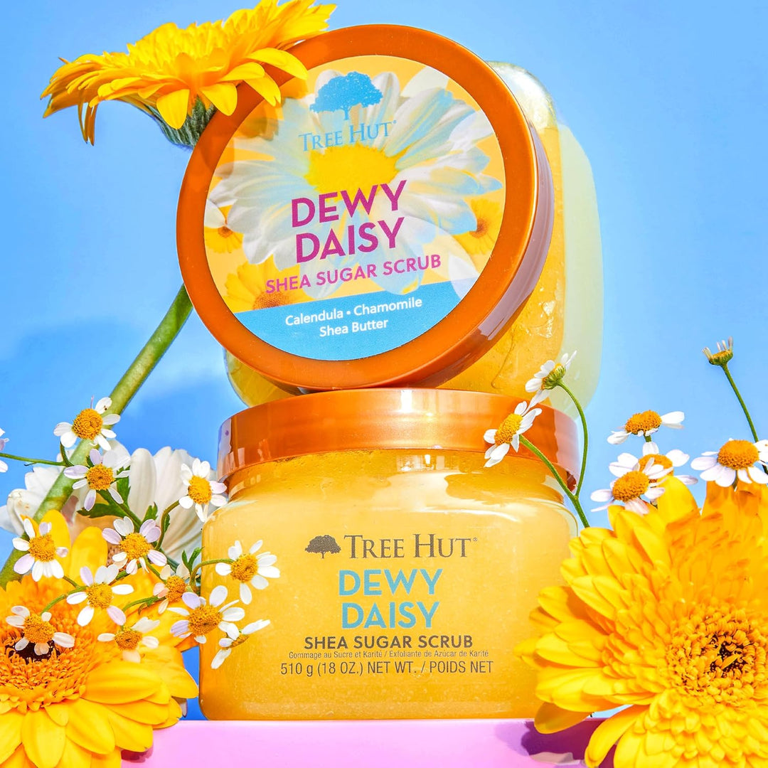 Tree Hut Dewy Daisy Shea-Zucker Körperpeeling – Peeling, feuchtigkeitsspendende und pflegende Körper
