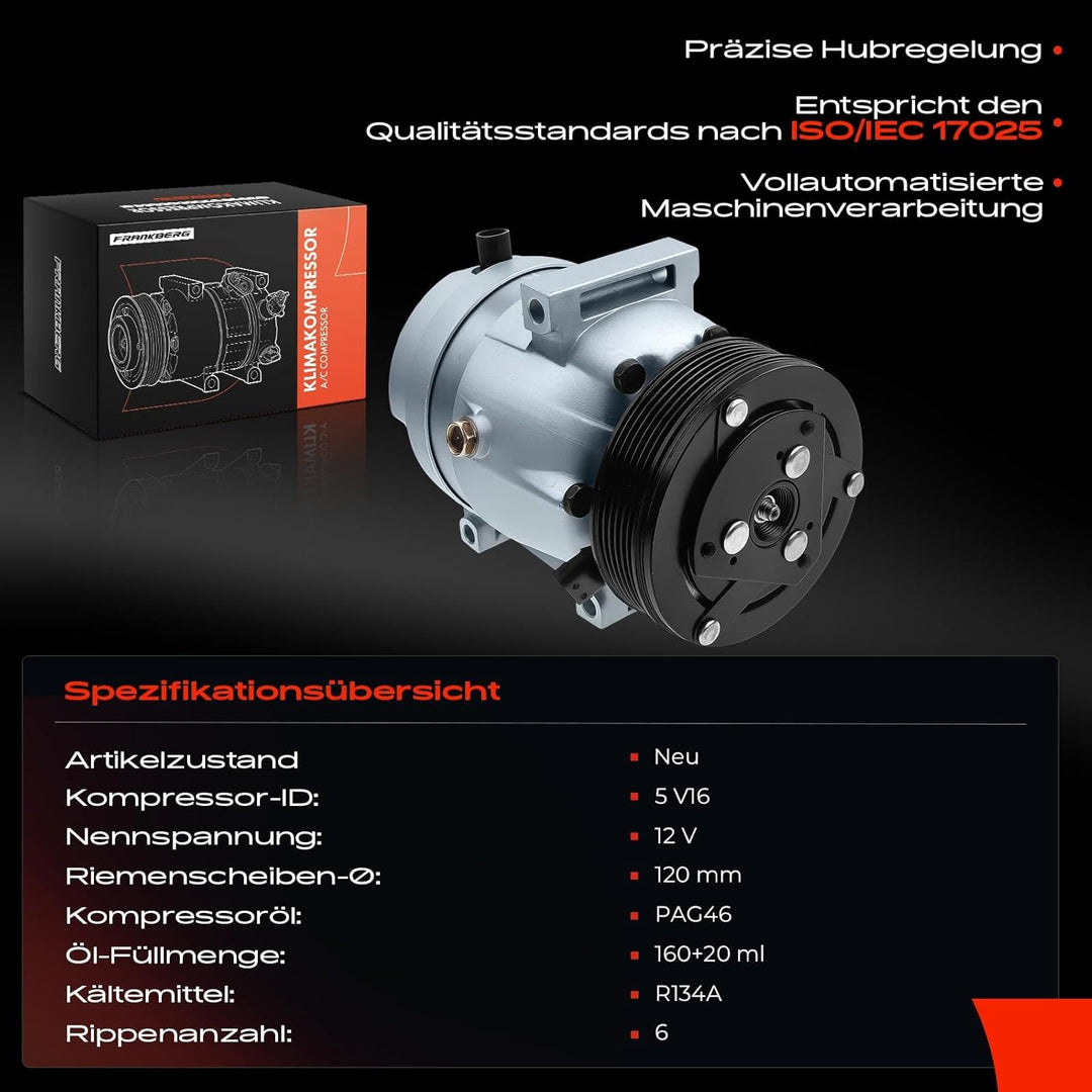 Frankberg Klimakompressor Kompatibel mit Laguna II BG0/1 1.8L-2.2L 2001-2007 Laguna II Grandtour KG0