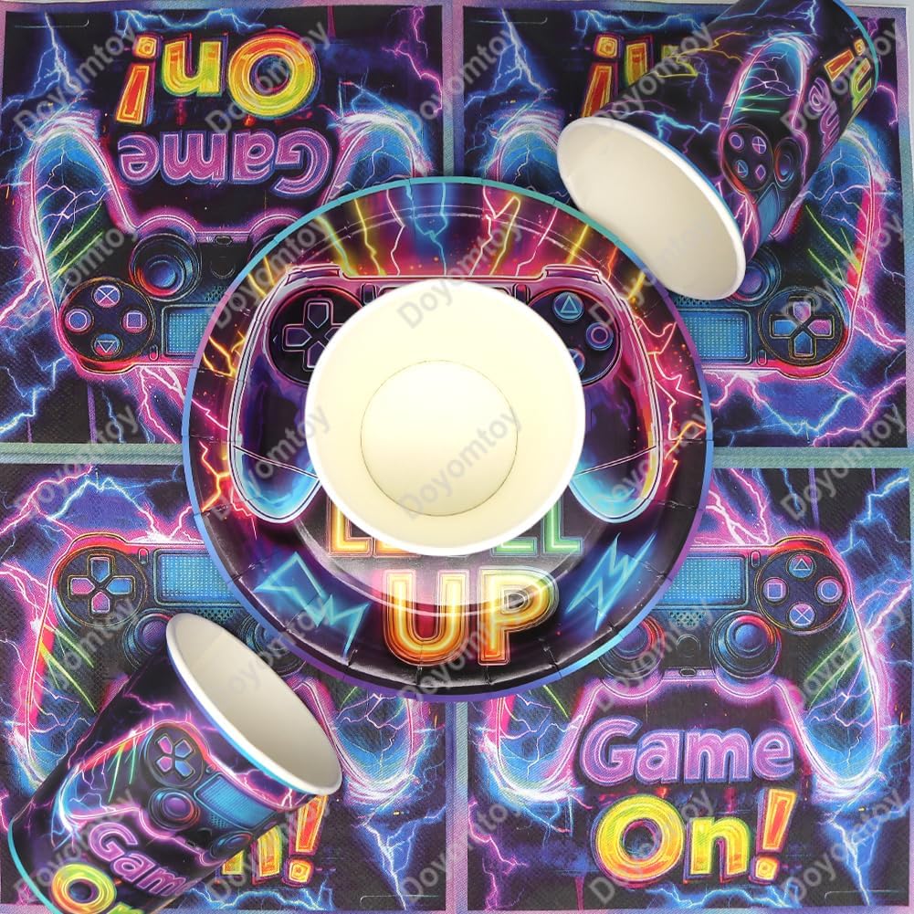 Doyomtoy Videospiel Geburtstag Deko, Partygeschirr Set Videospiel Geburtstag Party Set Geburtstagste