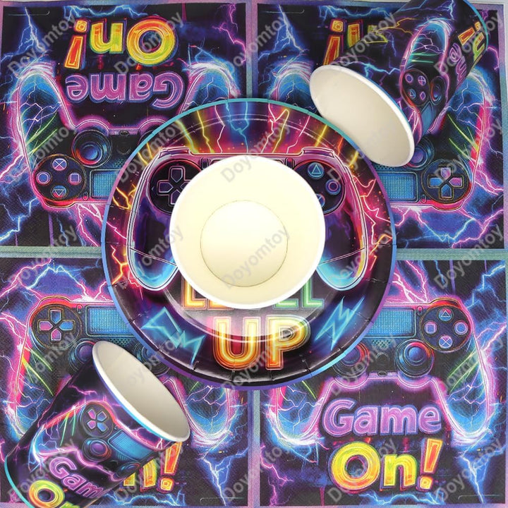 Doyomtoy Videospiel Geburtstag Deko, Partygeschirr Set Videospiel Geburtstag Party Set Geburtstagste