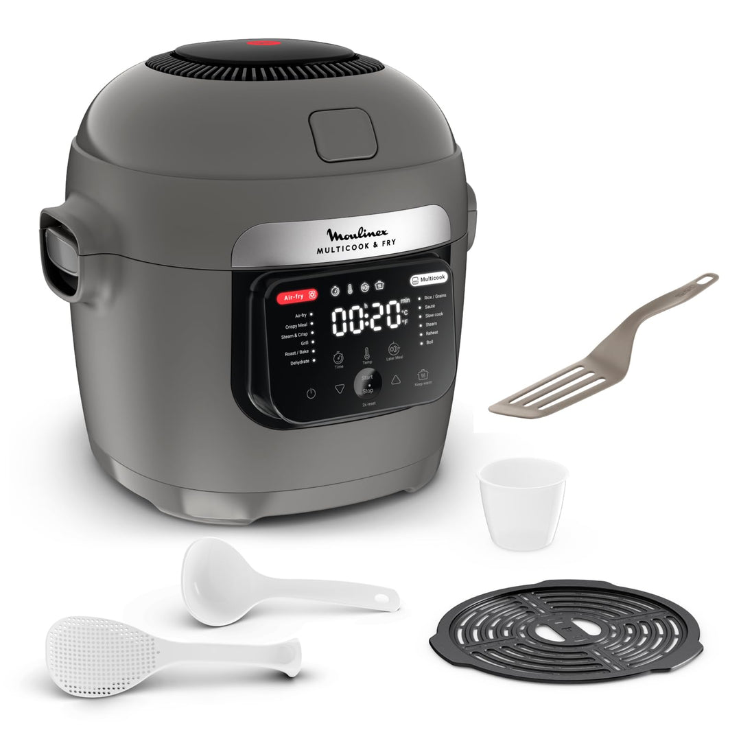 Moulinex Multicook Fry Multikocher und Air Fryer, 12 Programme, 6 L, Grau, inklusive Spatel YY5553FB