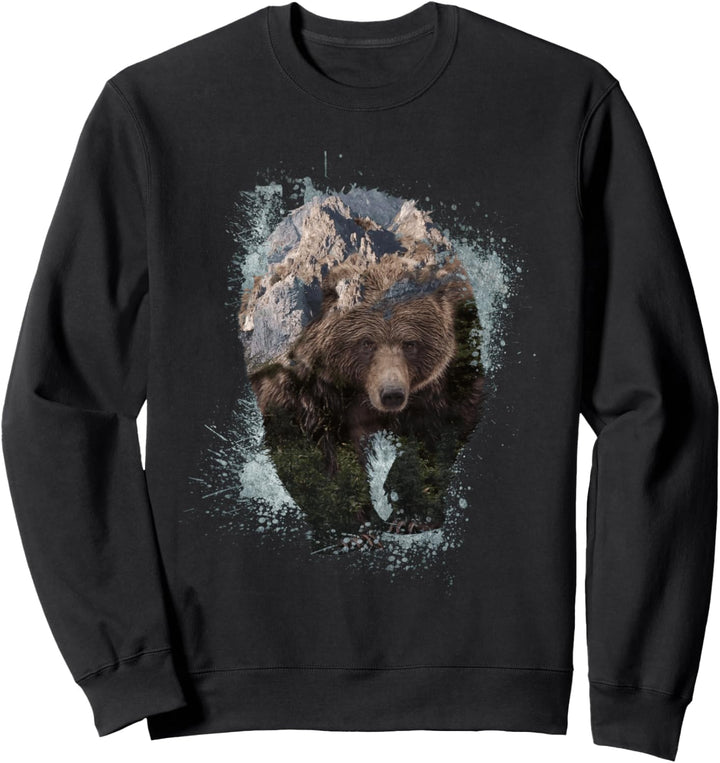 Grizzlybär Doppelbelichtung Wildlife Berge Wanderer Sweatshirt