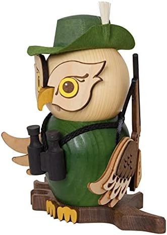 Kuhnert Drechslerei Rauchfigur/Räucherfigur - Eule Jäger aus Massivholz - ca. 15 cm - Made in German