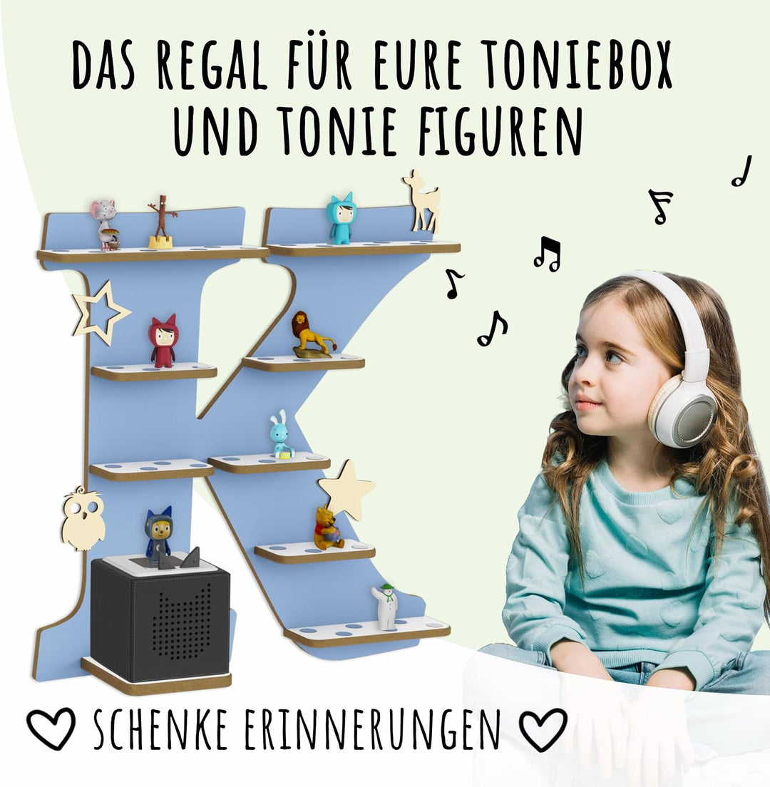 Regal Buchstabe für Toniebox, Wandregal für Tonie Figuren, personalisiert mit Name, Aufbewahrung für