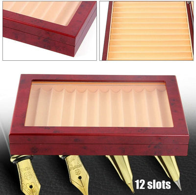 Futchoy Stiftebox aus Holz für 12 füller Stifte, Stifthalterbox mit Vitrine, Pen Display Organizer B