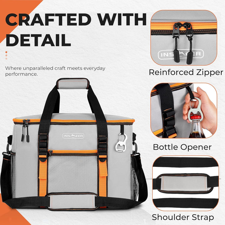 INSMEER Kühltasche Gross 50 l, Kühltaschen Faltbar für 80 Dosen, Faltbare/Auslaufsicher mit Öffner,
