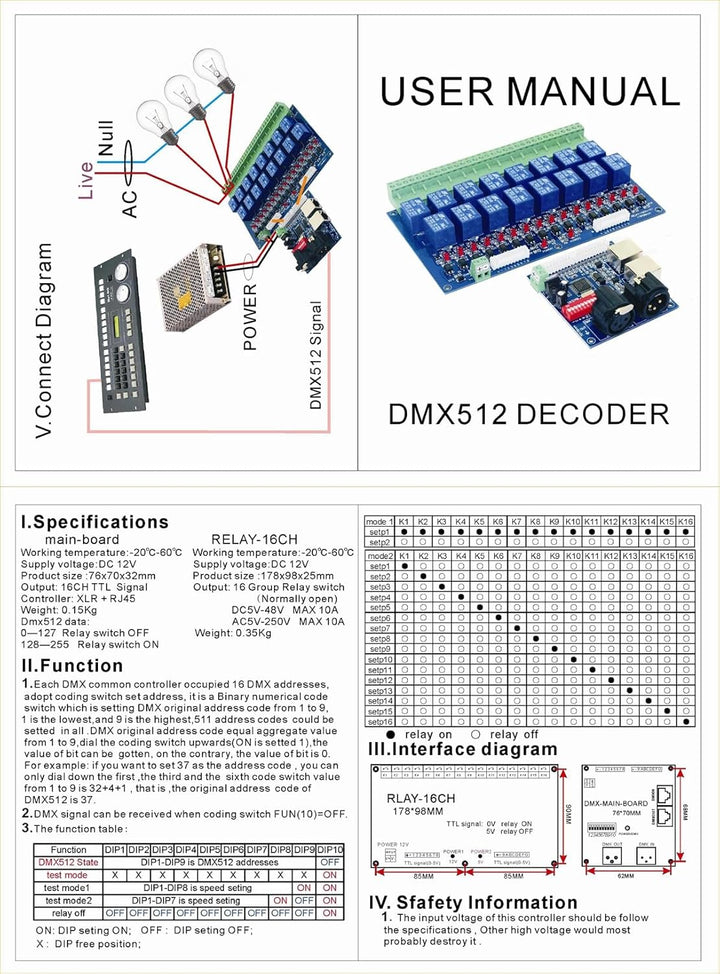 16 Channel DMX Controller Relay Switch Dimmer Kit 16 Way Relay Switch DJ Equipment 16ch-relay, 16ch-