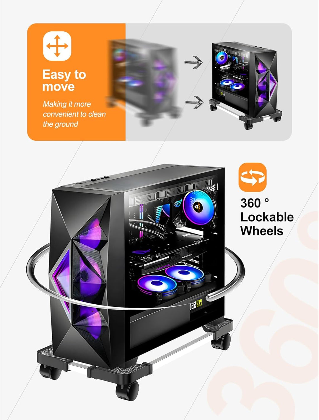 CPU-Ständer Mobiler Desktop Tower Computer Bodenständer Rollen Verstellbare Breite Universal Schwarz