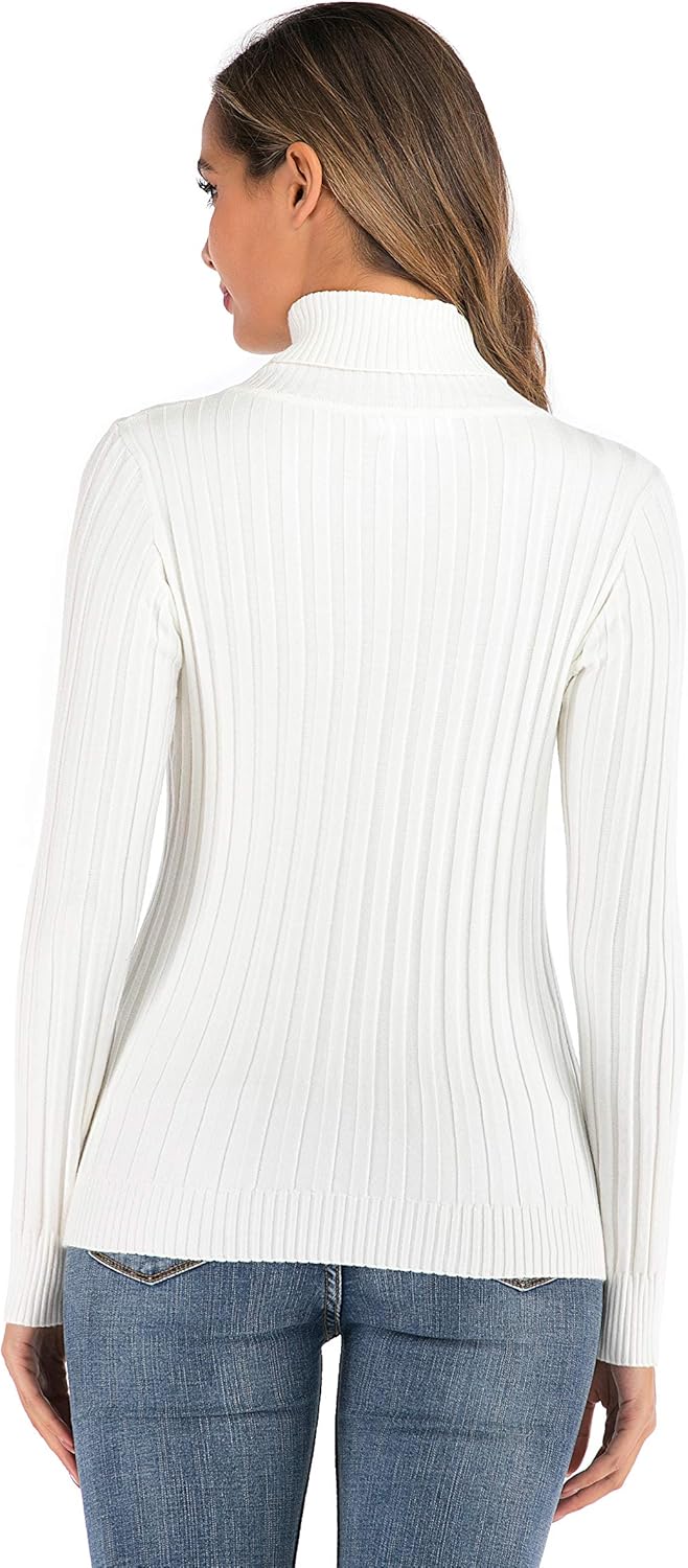 Enjoyoself Damen Strickpullover Gerippter Rollkragenpullover Feinstrick Elegant Langarm Strickpulli