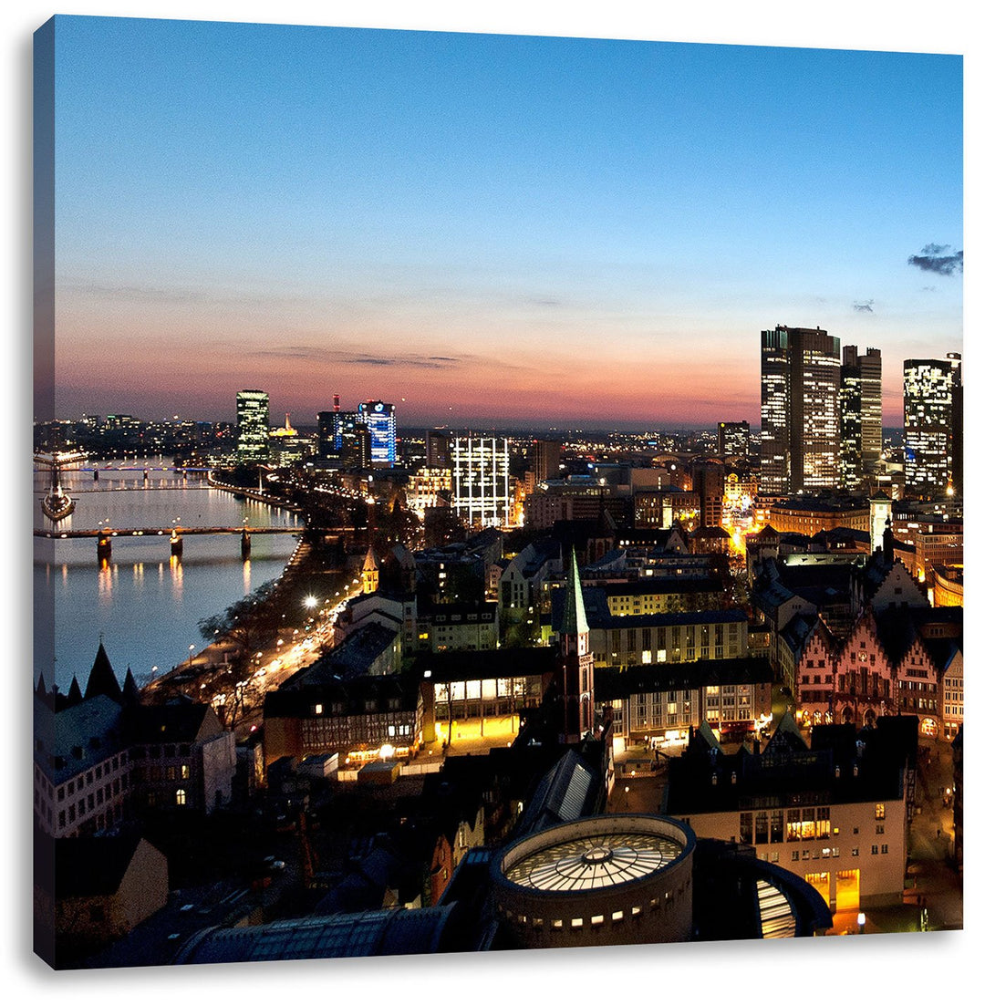 Frankfurt Skyline, Format: 70x70 auf Leinwand, XXL riesige Bilder fertig gerahmt mit Keilrahmen, Kun