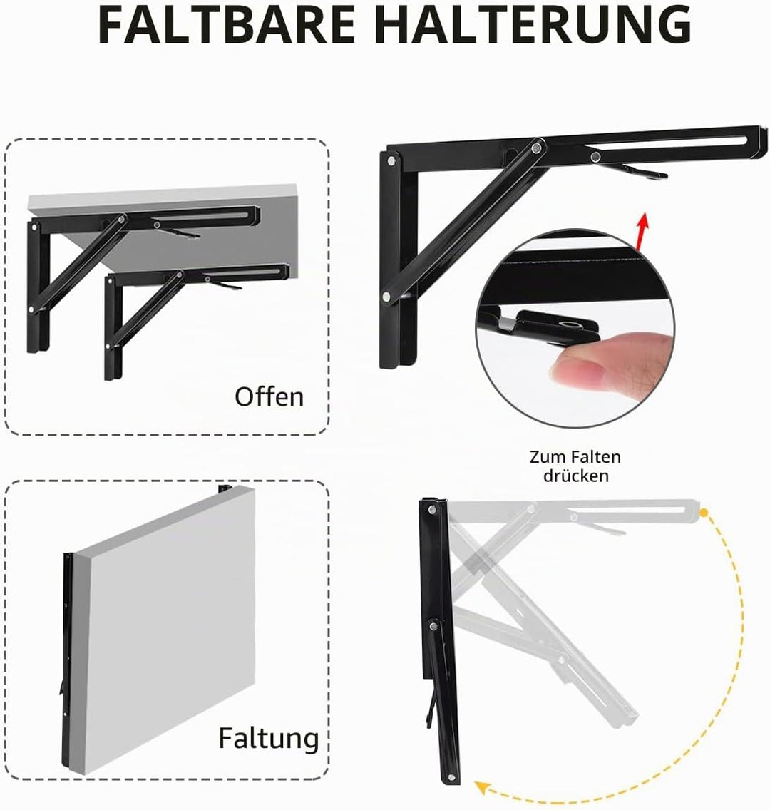 YUMORE Klappkonsole Schwerlast 300mm Regalträger Klappbar Schwarz - 2 Stück Metall Klappkonsolen Wan