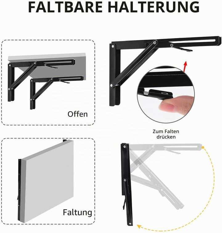 YUMORE Klappkonsole Schwerlast 300mm Regalträger Klappbar Schwarz - 2 Stück Metall Klappkonsolen Wan