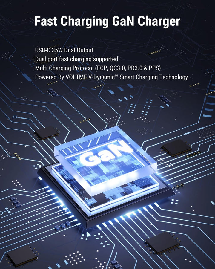 VOLTME USB C Ladegerät Doppelt 35W V-Dynamic GaN III Ladegerät, 2-Port USB C Schnellladegerät PD3.0