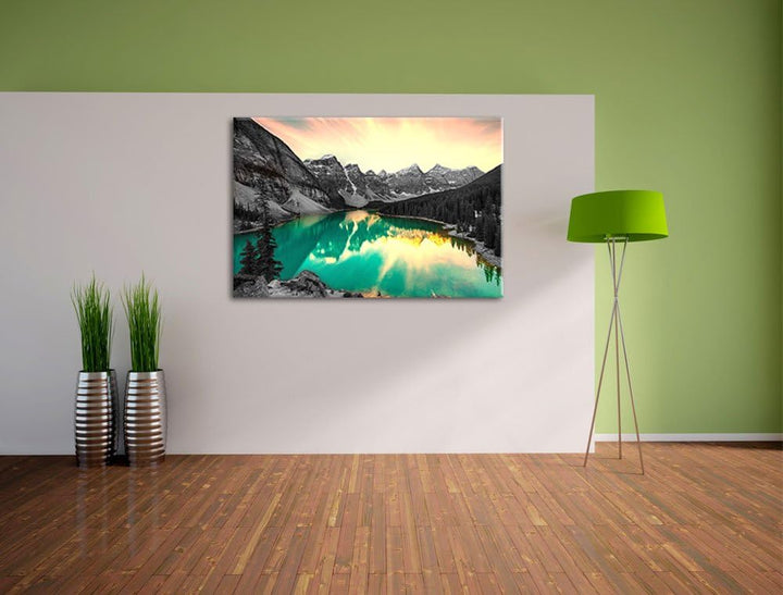prachtvoller Moraine Lake in Canada schwarz/weiss Format: 100x70 auf Leinwand, XXL riesige Bilder fe