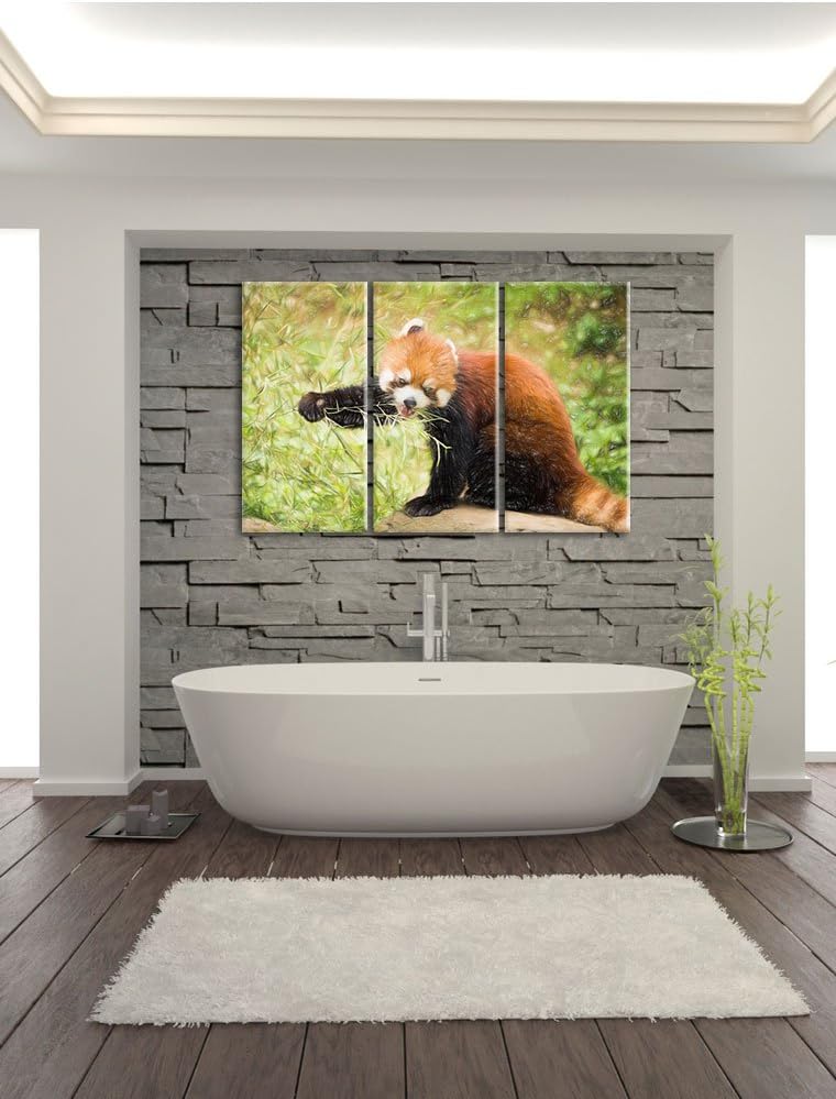 Pixxprint Niedlicher roter Panda Bunstift Effekt 3-Teiler Leinwandbild 120x80 Bild auf Leinwand
