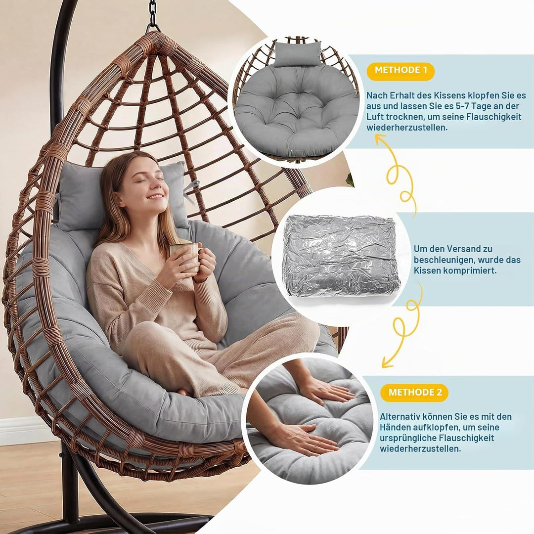 Hängesessel Kissen Sitzkissen Outdoor Polster für Polyrattan/Rattan | Ersatzkissen für Hängesessel S