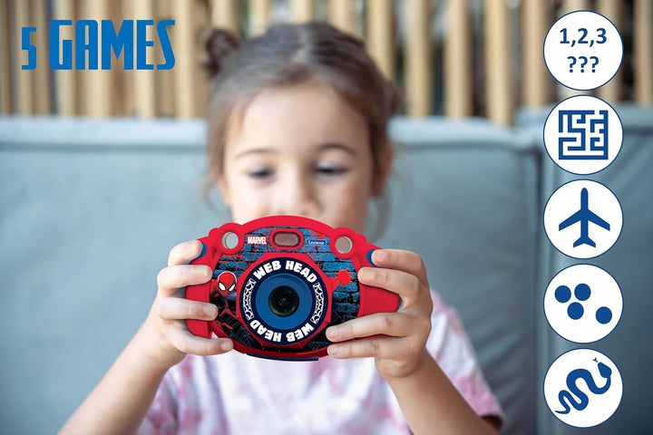 Lexibook DJ080SP Spiderman-Kinder-Digitalkamera mit Foto-und Videofunktion, Spiele, Rot/blau Spider-