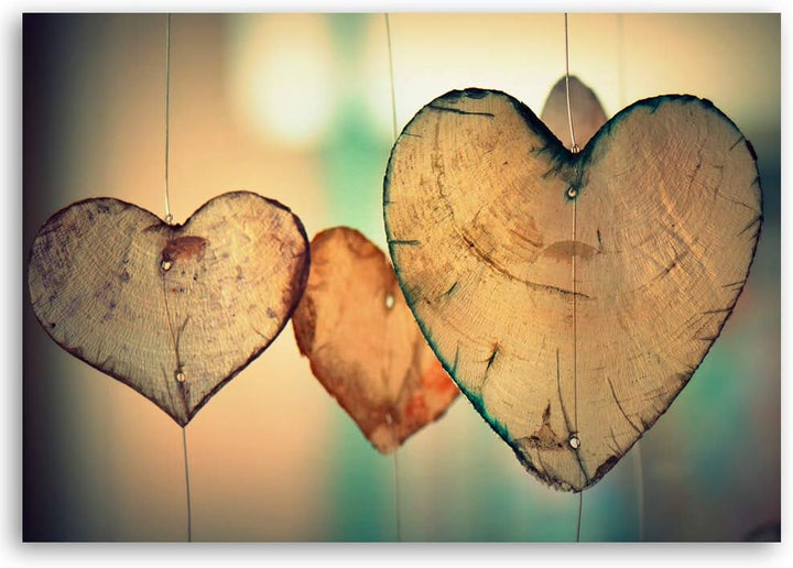 Feeby Wandbild 120x80 cm Herzen XXL Dekobild Deko Wand Bilder Kunst Holz Love Liebe Abstrakt Braun M