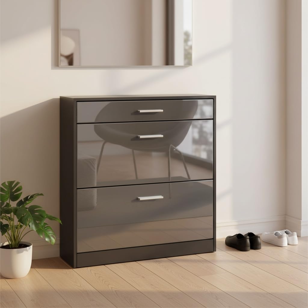 Schuhschrank Roma Schmal mit 2 Klappen und 1 Schublade, Platzsparender Schuhkipper Flurschrank für D