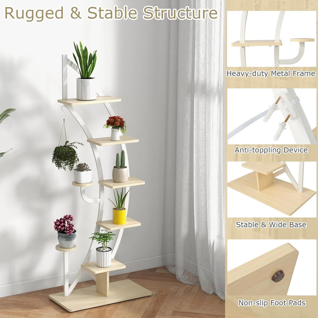 KOMFOTTEU 5-Stöckiger Pflanzenständer, Metall-Blumenständer, Pflanzentreppe mit Kippschutz, Blumentr