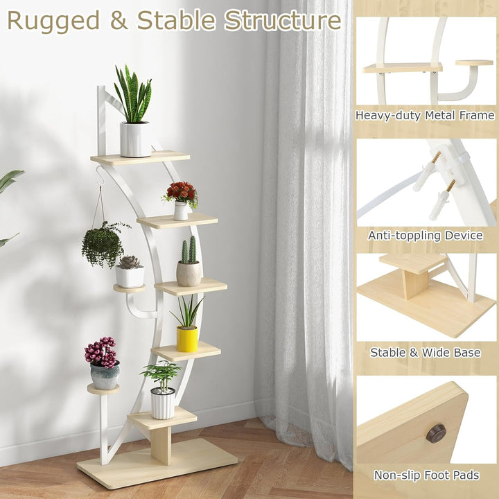 KOMFOTTEU 5-Stöckiger Pflanzenständer, Metall-Blumenständer, Pflanzentreppe mit Kippschutz, Blumentr