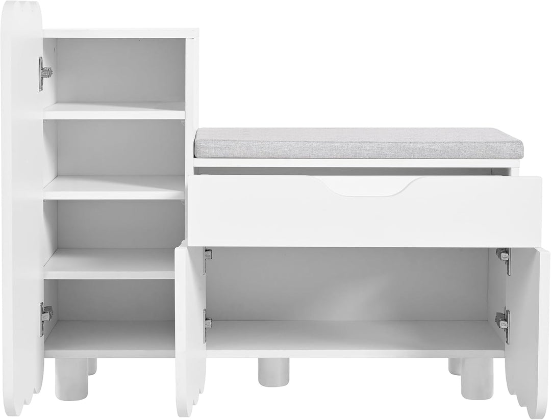 Merax Schuhschrank mit Sitzbank, Schuhbank mit Stauraum, 3 Stauraumtüren und 1 Schublade, gepolstert