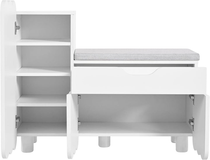 Merax Schuhschrank mit Sitzbank, Schuhbank mit Stauraum, 3 Stauraumtüren und 1 Schublade, gepolstert