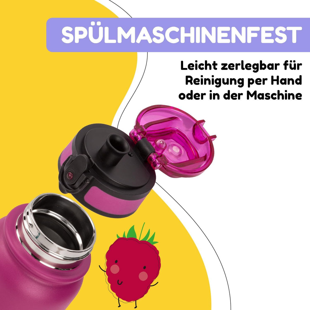 Schmatzfatz Trinkflasche Kinder Auslaufsicher, 550ml Edelstahl-Trinkflasche für Schule & Kindergarte