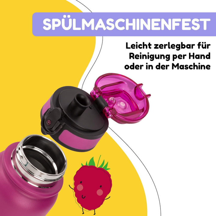 Schmatzfatz Trinkflasche Kinder Auslaufsicher, 550ml Edelstahl-Trinkflasche für Schule & Kindergarte
