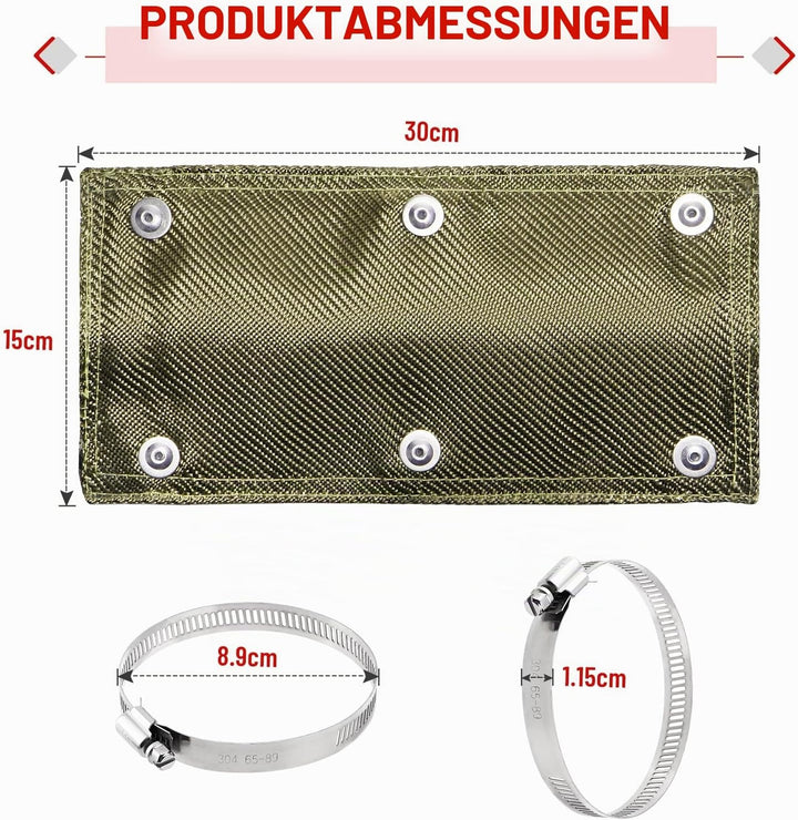 Hitzeschutzband Auspuff, Hitzeschutzmatte 30 x 15 cm Titanium Auspuffband Hitzeschild, mit Schlauchk