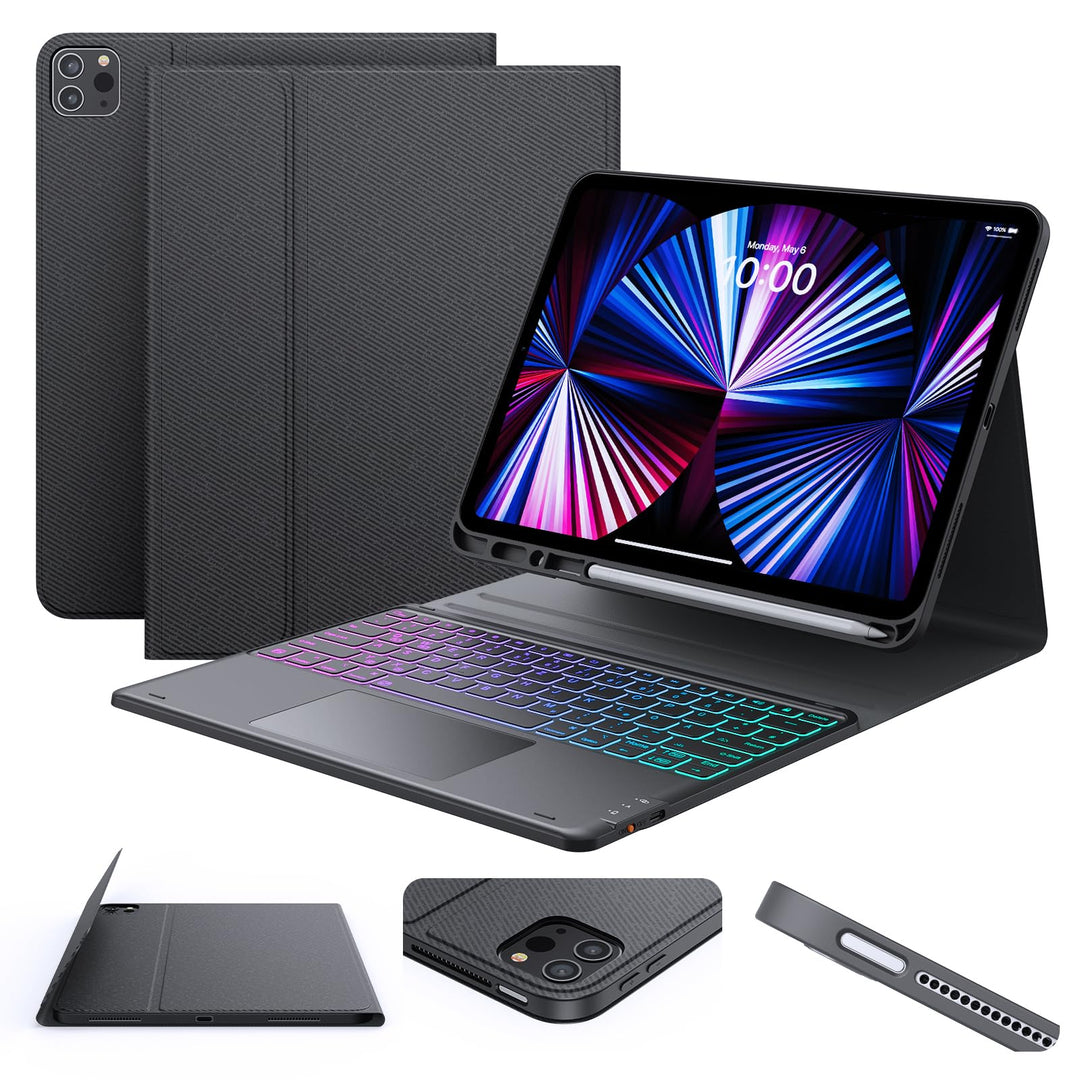 Earto iPad Pro 12.9 Tastatur 2022, DIY 3-Zone Beleuchtung mit 7 Farben, Hülle mit Tastatur mit Touch
