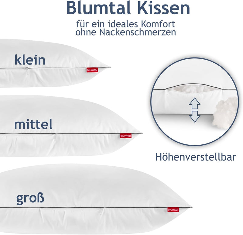 Blumtal Kopfkissen 80x80 cm 2er Set - Nackenkissen mit anpassbarer Füllung - 100% Mikrofaser & wasch